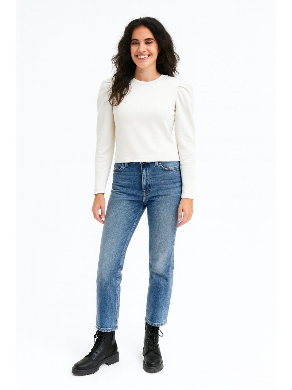 2/$30 ZARA Small Long Sleeve Beige Puff Shoulder Top